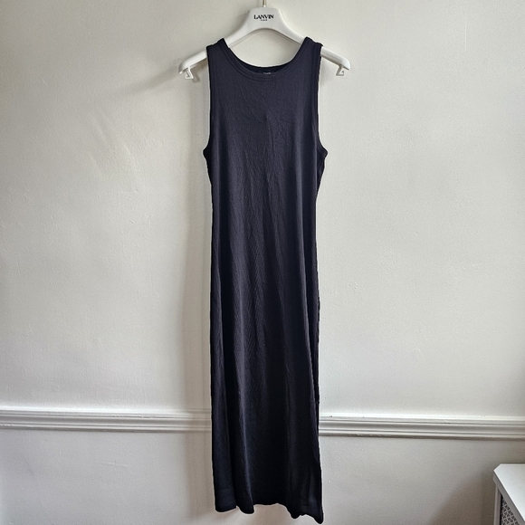 New Theory Racer Tank Ribbed Modal/Cotton  Black Tank Midi Dress NWT Large - Picture 6 of 12
